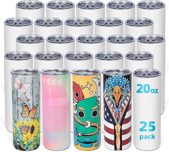 25 Pack 20oz Sublimation Tumbler Blanks Skinny Straight in Bulk | Stainless by UIRZOTN