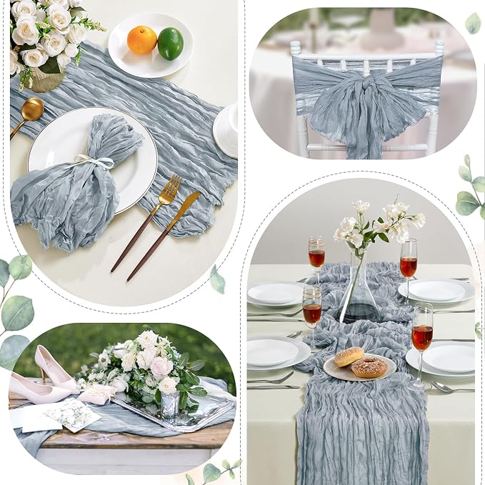 AGIRL 6 Pack Dusty Blue Cheesecloth Table Runner 10FT Boho Home Decor | Rustic - Image 6