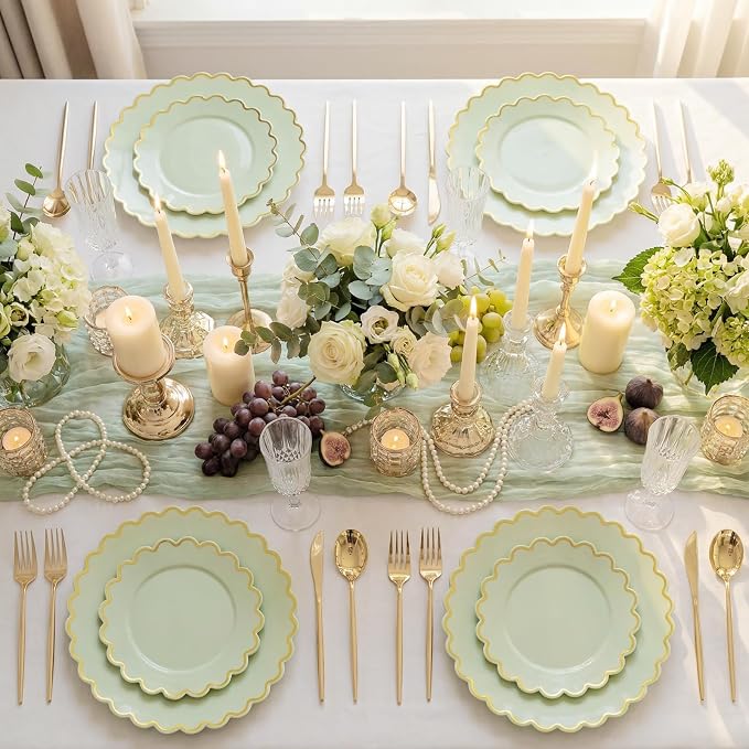 LIYH 100 Sage Green Scalloped Plastic Plates - Image 6