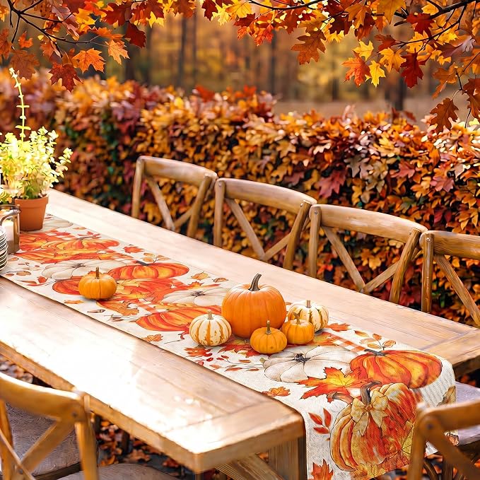 Gilprop 3 Pcs Fall Table Runners Pumpkin Tablecloth, 13x72 Inch | Farmhouse - Image 2