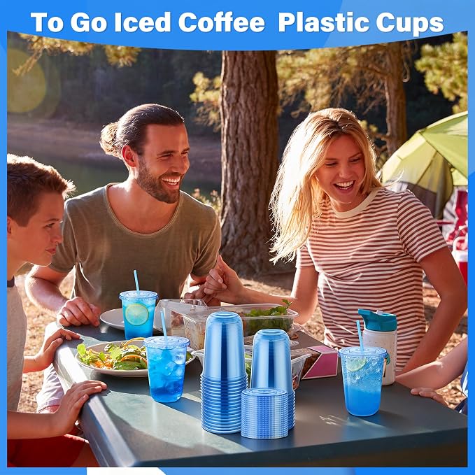 KesaPlan 50 Pack 16 oz Blue Plastic Party Cups - Image 7