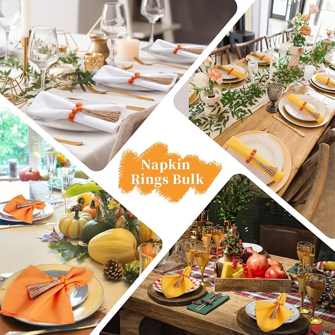APTWOW Napkin Rings Set of 12, Thanksgiving Farmhouse Napkins Rings - Image 6
