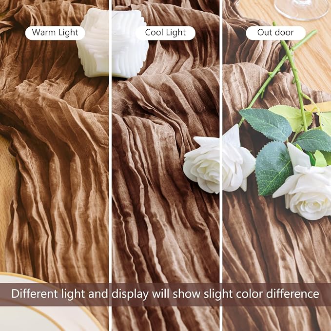 Cheesecloth Table Runner 10FT 12Pcs Brown Boho Gauze Rustic Sheer Runners | - Image 5