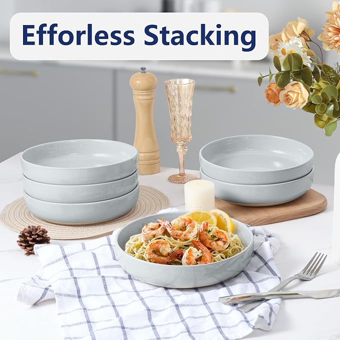 LIANYU Pasta Salad Bowls Set of 4, 33oz Large Round Serving Bowls, Wide and - Image 5