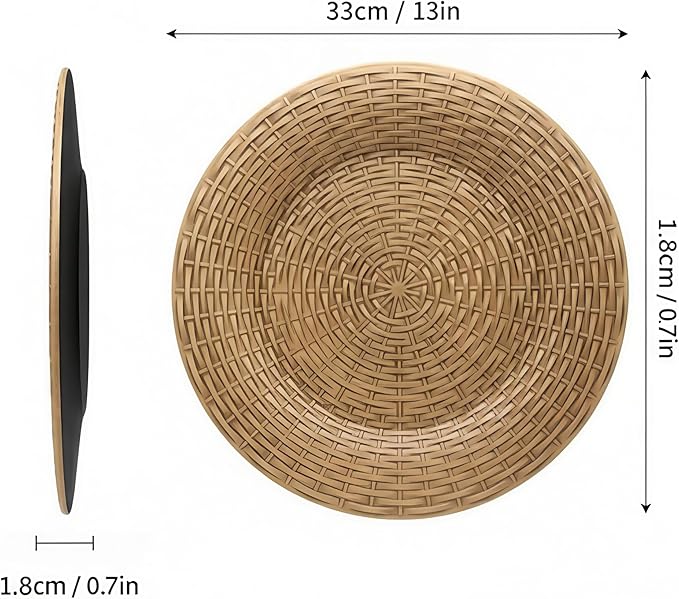 13 Inch Antique Gold Charger Plates Set of 6 Round Plastic Plates Matte Finish Faux Rattan Woven Texture Charger plates for Wedding Party Christmas (513)