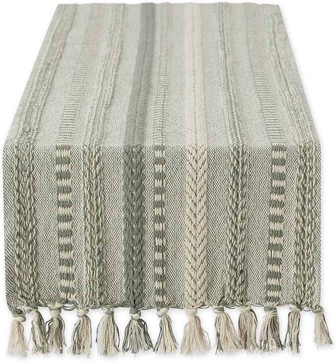 DII Farmhouse Braided Stripe Table Runner Collection, Artichoke Green by DII