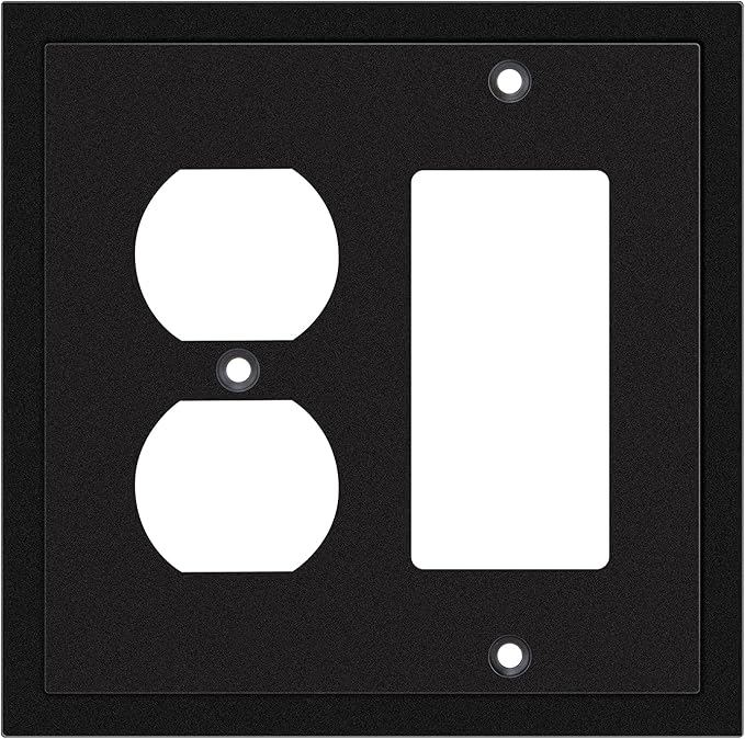 Henne Bery Modern Edge Decorative Wall Plate Switch Plate Outlet Cover, Durable Solid Zinc Alloy (Decorator/Duplex, Matte Black)