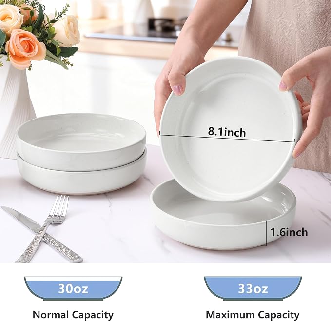 LIANYU Pasta Salad Bowls Set, 33oz Wide and Shallow Serving Bowls Set of 4 - Image 2
