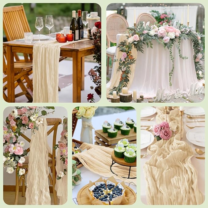 Cheesecloth Table Runner Sand 10FT Boho Gauze Runner, 12 Pack | 120 Inch Cheese - Image 7