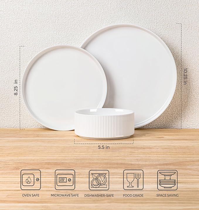 Ceramic Dinnerware Set for 4, 18-Piece Plates and Bowls Set | Lightweight - Image 2