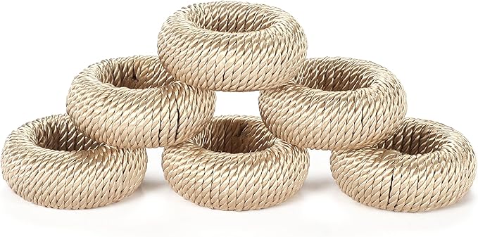 ALPHA Living HOME 12-Piece Woven Napkin Rings - Decorative Yarn Napkin Holders for Tabletop, Dining, Wedding, Parties, Home Decor,Gifting & Outdoor Event (Beige)