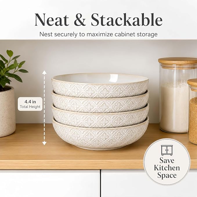 22 Oz Pasta Bowls Set of 4, Ceramic Soup Bowls, 8 inch Large Serving Bowl - Image 5