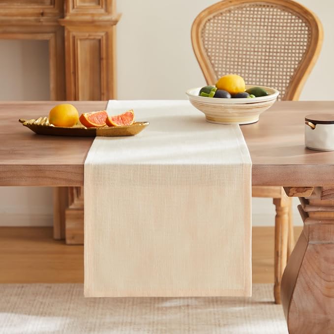 Rustic Cotton Linen Table Runner, 13x60 Inches Cream | Farmhouse Style Linen - Image 4