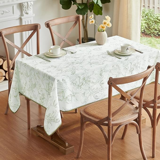 jinchan Green Floral Linen Rectangle Table Cloth 50 x 70 Inch | - Image 2
