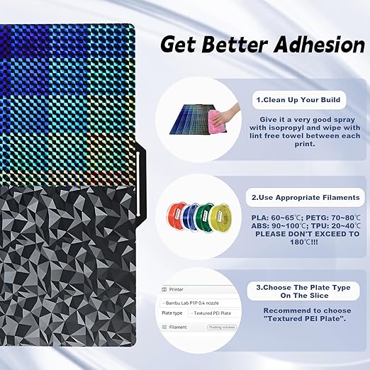 Double Sided H1H PEO Build Plate for Bambu Lab X1 X1C X1E P1P P1S P2S A1, Smooth Phantom H1H+Diamond PEO Spring Steel Sheet Flexible Plate 257x257mm for Bambu 3D Printers