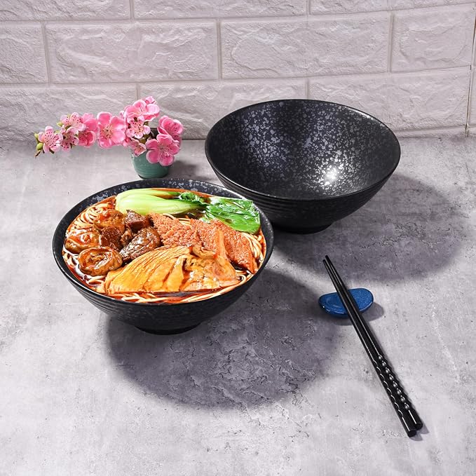 Japanese Ceramic Noodle Bowls Set of 2 – 8.2 Inch Black Ramen Pho Bowls - Image 6