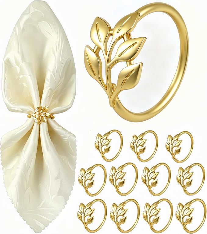 Napkin Rings Set of 12, Shiny Gold Napkin Rings, Easy Care, Solid Zinc Alloy by Monkkino