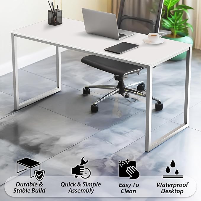 SHW Mission 55-Inch Home Office Computer Desk, White