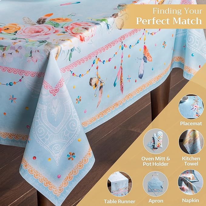 Maison d' Hermine Table Cloth Rectangle Table 100% Cotton 60 x 120 Inches Tablecloth Reusable Decorative for Dining Room Farmhouse Home Valentines Day Decorations Spring Summer - Ibiza - Blue