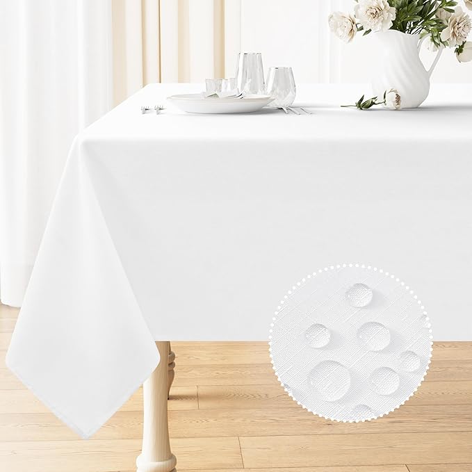 Smiry Square Table Cloth Linen Textured, Waterproof Spillproof Anti-Wrinkle Burlap Tablecloth, Washable Decorative Fabric Table Cover for Dining, Party, Banquet, 60 x 60 Inch, White