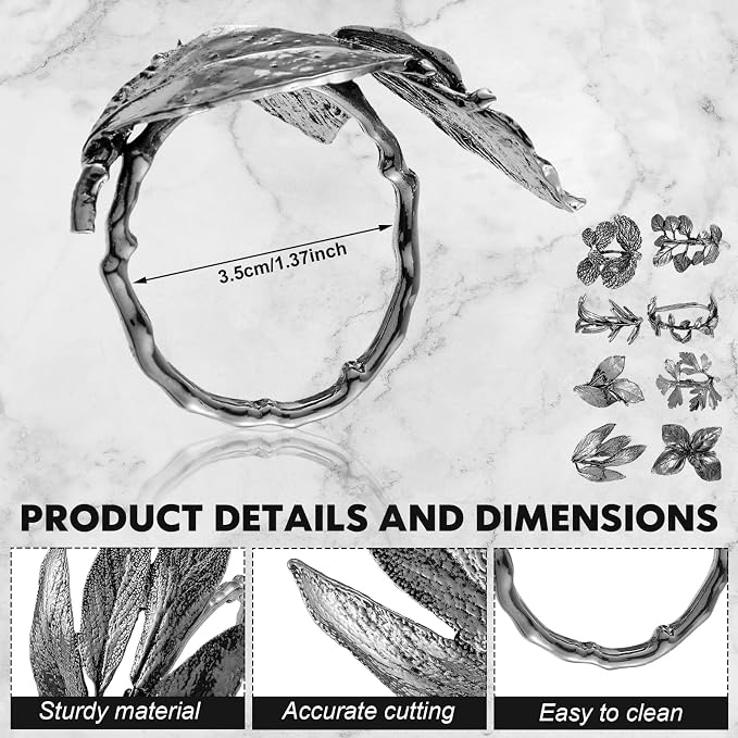 8 Pieces Herb Napkin Rings Set Vintage Leaf Napkin Holders Rings Glossy Holder - Image 2