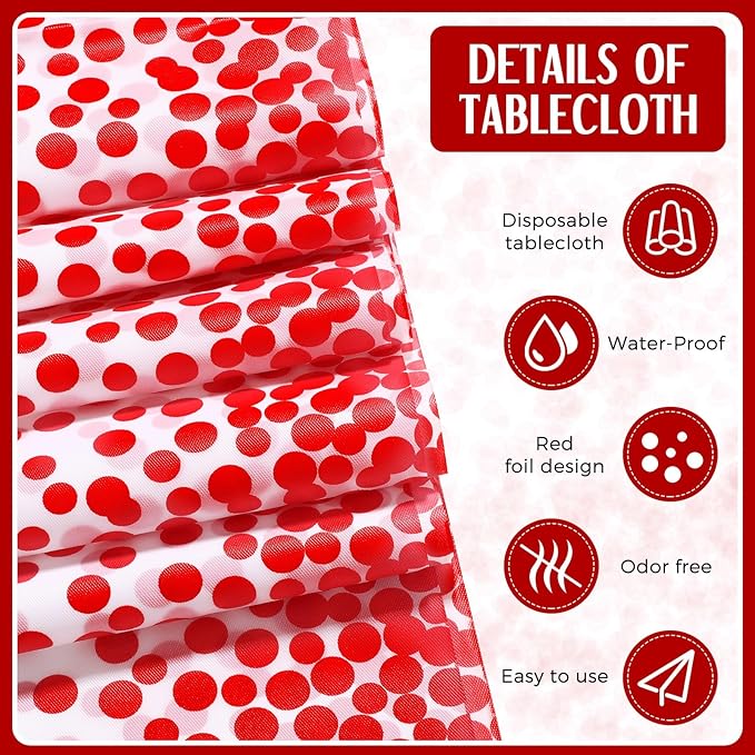 Breling 8 Pack White and Red Disposable Plastic Tablecloths and Satin Table Runner Set, 54 x 108 Inch Tablecloth, 12 x 108 Inch Table Runners for Wedding Graduation Birthday Baby Shower
