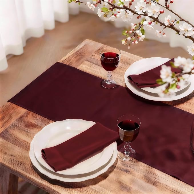 FOLINS&HOME Burgundy Waterproof Decorative Table Runner 72 Inches Long | 210GSM - Image 2