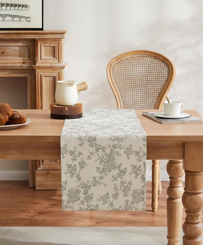 French Pastoral Farmhouse Table Runners, 13x108 Inch Green | 100% Organic - Image 2
