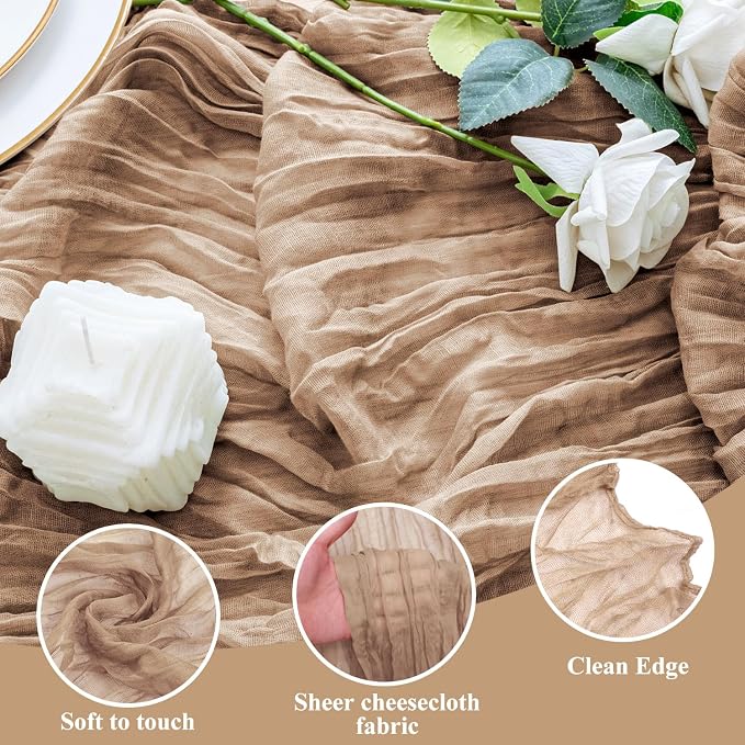 Cheesecloth Table Runner 10FT 2Pcs Nude Boho Gauze Rustic Sheer Runners | - Image 3