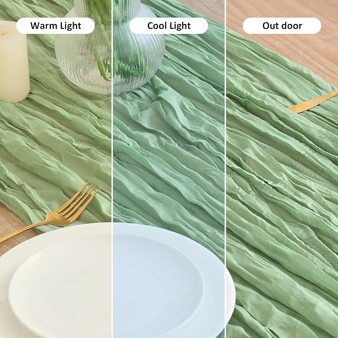Asee'm 2pcs Sage Green Cheesecloth Table Runner Summer 10FT Gauze Sheer | Boho - Image 8
