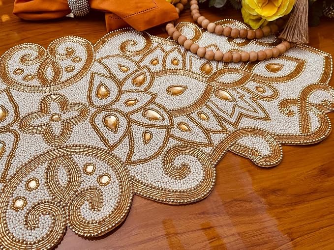 Beaded Table Runner Decorative Hand Glitz Rustic Farmhouse - Image 4