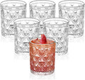 Vintage Diamond-Pattern Drinking Glasses Set of 6 – 12 oz Clear Short Glass Cups – Embossed Retro Glassware for Water, Cocktails, Whiskey, Juice – Thick Clear Glass, Dishwasher Safe