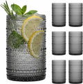 Moretoes 15oz Gray Hobnail Drinking Glasses Set of 6 | Vintage Highball Glass by Moretoes