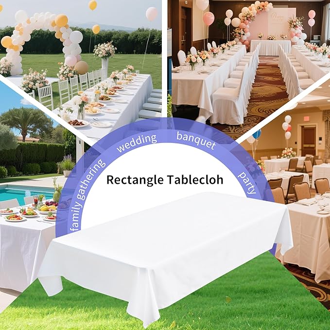 BIGTONE 2 Pack Polyester Tablecloth White 60 x 102 Inch, Wrinkle Resistant Table Cloth for 6 Feet Rectangle Tables, Stain and Washable Table Cover for Dinning Wedding Banquet Restaurant Party