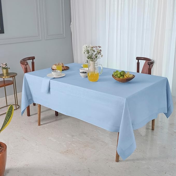 D'Moksha Homes Linen Tablecloth for Rectangle Tables 60 x 144 Inch - 100% Pure Linen Powder Blue Table Cloth - Machine Washable Cloth Tablecloth for Spring, Easter