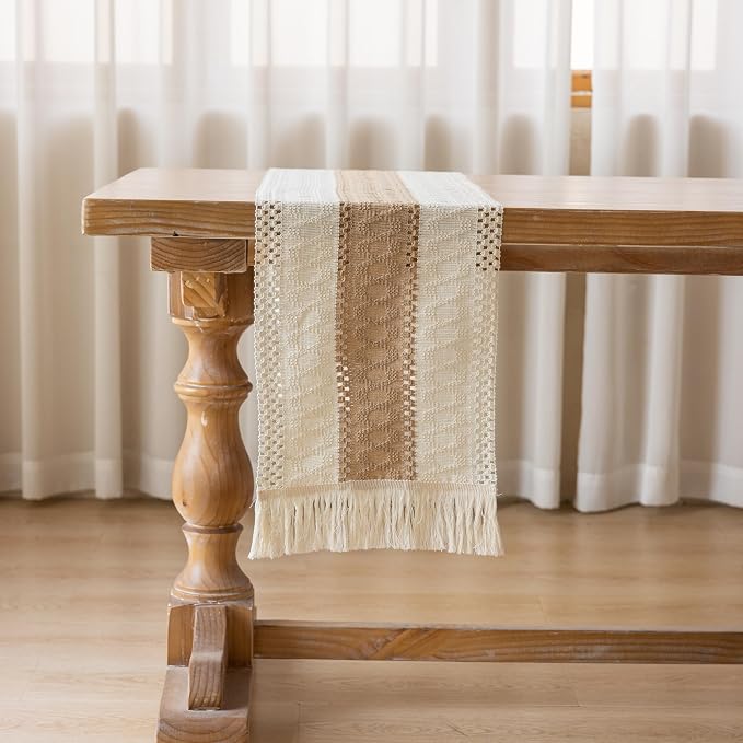 Keketoarrange Boho Macrame Table Runner 12x90 Inch | Woven Burlap Rustic Runner - Image 5