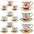 Teenyyou Set of 12 Tea Cups and Saucers Tea Party Decorations Floral Porcelain by Teenyyou