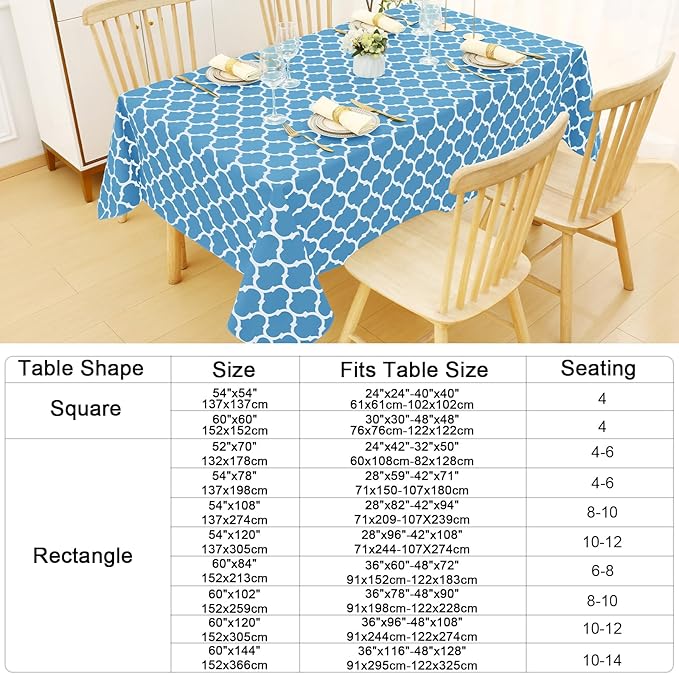 Smiry Rectangle Table Cloth, Waterproof Vinyl Tablecloth with Flannel Backing for Rectangle Tables, Wipeable Spillproof Plastic Tablecloths for Dining, Camping and Indoor (54"x120", Light Blue)