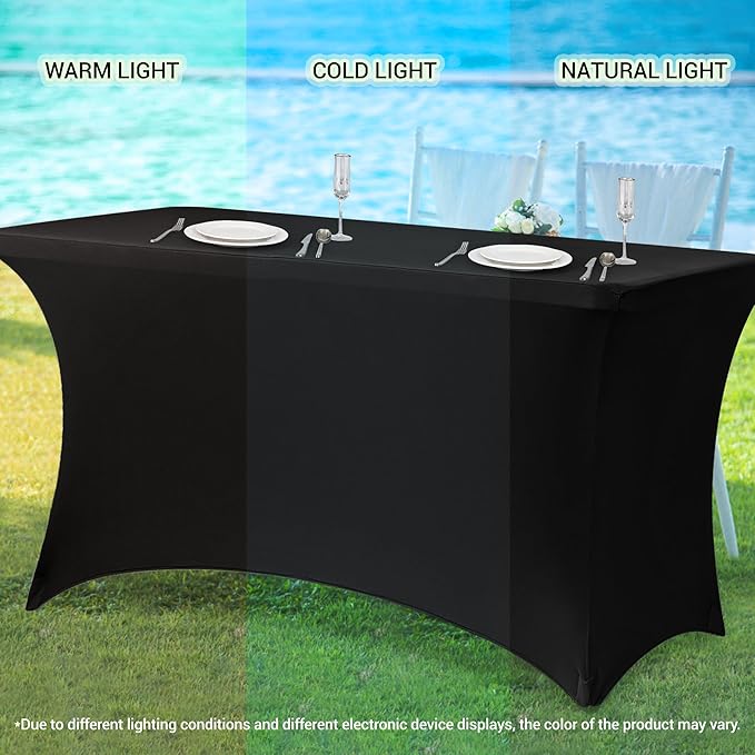 Obstal 6 Pack Stretch Spandex Table Covers for 4 Foot Tables - 4 FT Universal Rectangular Fitted Tablecloth Protector for Wedding, Banquet, Party (Black, 48 Length x 24 Width x 30 Height Inches)