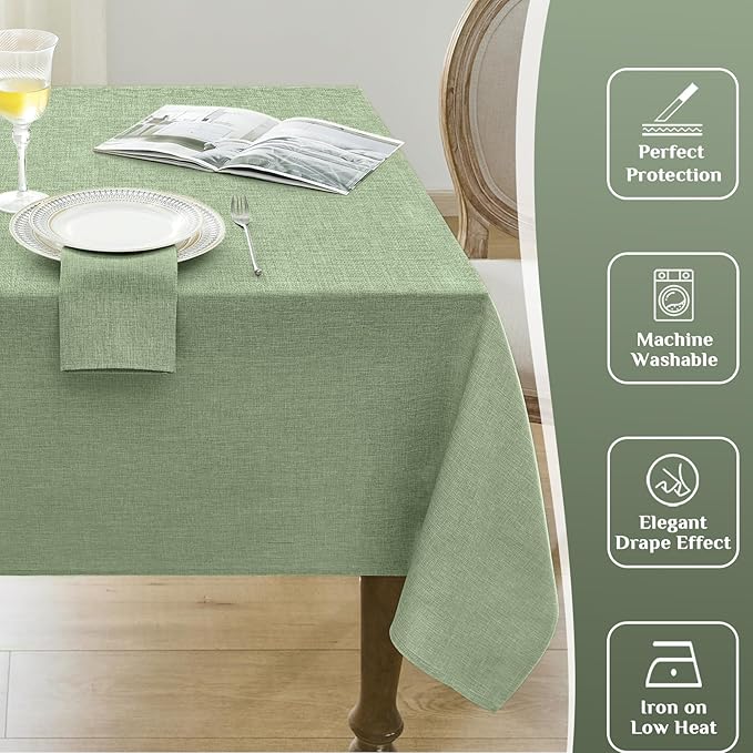 Softalker Rectangle Tablecloth 60 x 104 Inch Sage Green Spring Tablecloths Linen Textured Stain and Wrinkle Resistant Decorative Dining Table Cover for Summer Outdoor, Tea Party, Birthday, Coffee