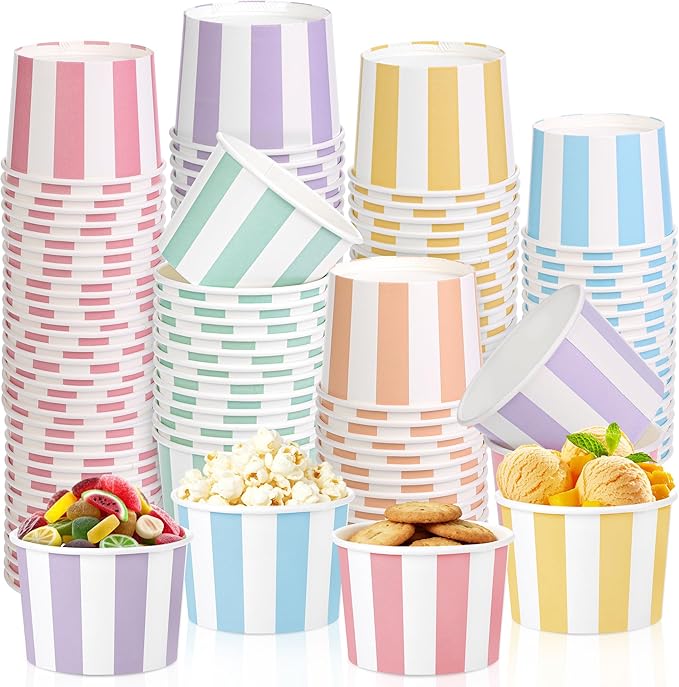 Aodaer 120 Pack 8 Ounces Paper Cups Disposable Stripe Dessert Bowls Ice Cream by Aodaer