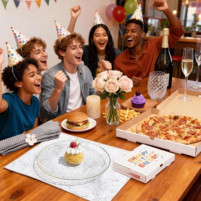 100PCS Clear and Gold Plastic Plates, 10 Inch Disposable Dinner Plates with Gold Rim, Heavy Duty Stone Texture Plastic Plates for Party and Weddings
