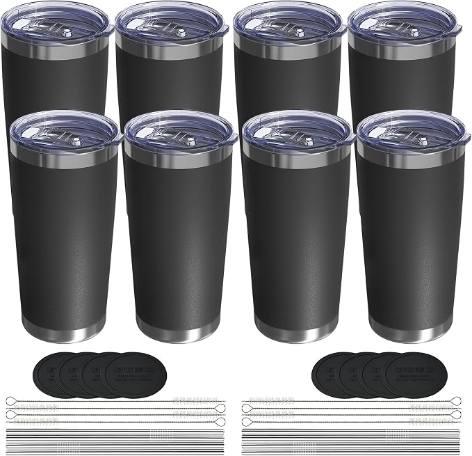 20oz Travel Coffee Tumbler 8 Pack, Lids and Straws, Stainless Steel | Double by UIRZOTN