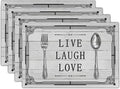 Giwawa Live Laugh Love Placemats Set of 4 Knife Fork Spoon Vintage Style Decorative Linen Table Place Mat Washable Heat Resistant Non Slip for Dining Kitchen Party Holiday 12"x18"