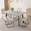 ZckyCine 46.5" Modern Grey Dining Table Set for Small Spaces, 5-Piece Set with Rectangular Table & 4 Padded Leather Chairs, Compact, Sturdy & Easy to Assemble (Table + 4 White Dining Chairs, 46.5")