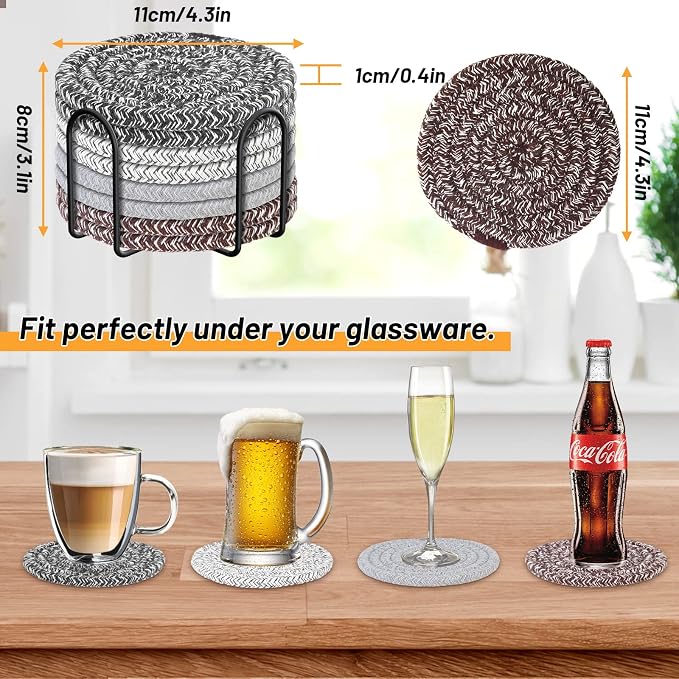 8 Pcs Coasters for Drink with Holder, 4 Colors Absorbent Coasters for Drinks - Image 2