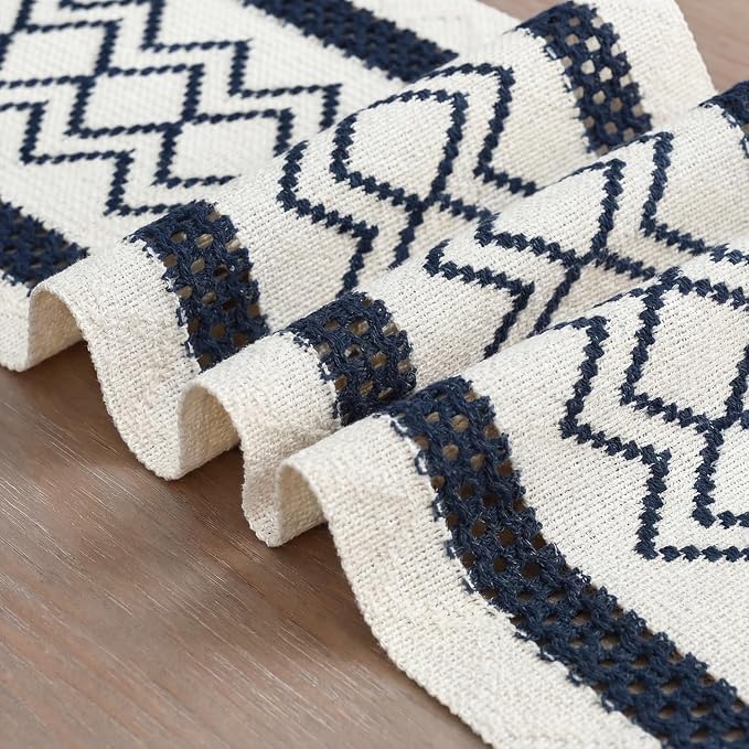 Artoid Mode Dark Blue Stripe Diamond Woven Table Runner 12x120 Inch | Holiday - Image 6