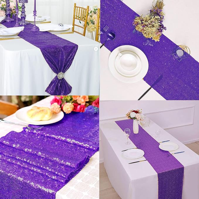12 Packs 12 X 72 Inch Purple Sequin Table Runner Glitter Dining Table Runner - Image 6