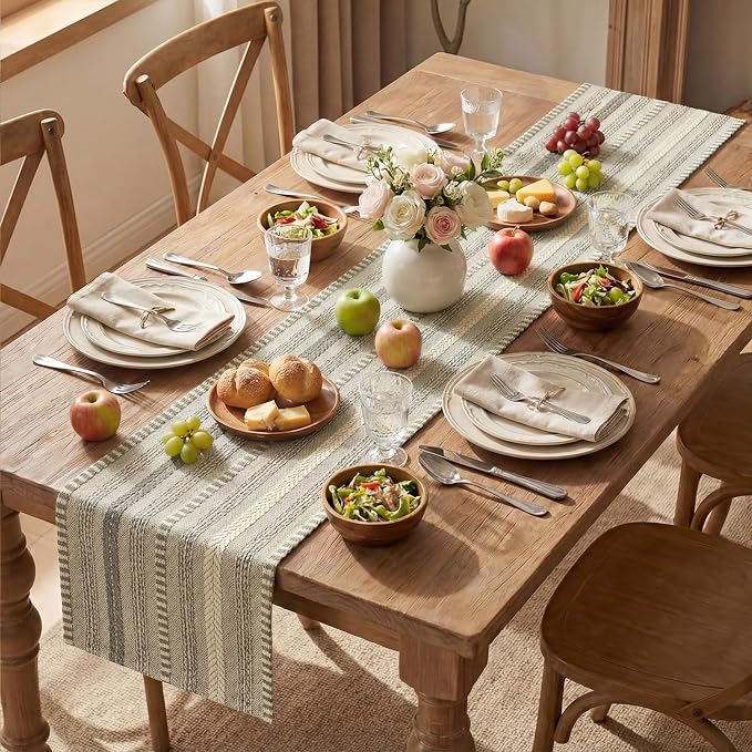 Artoid Mode Dark Grey Farmhouse Stripe Braided Table Runner 12x108 Inch | - Image 5