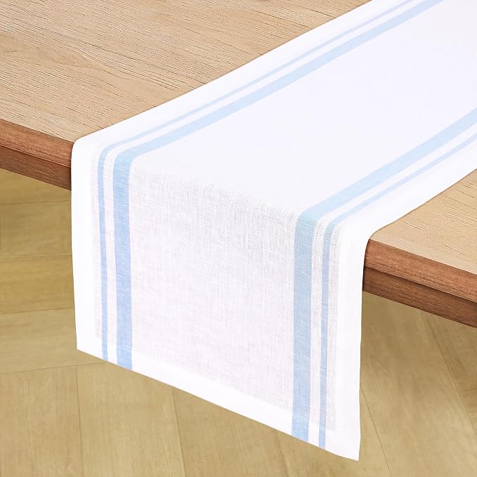 Solino Home 100% Pure Linen Table Runner, 14 x 144 in, French Stripe | Table - Image 2